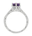 Art Deco Scrolls Regal Filigree Crown Solitaire Amethyst Engagement Ring in 18 Karat White Gold