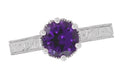 Art Deco Scrolls Regal Filigree Crown Solitaire Amethyst Engagement Ring in 18 Karat White Gold