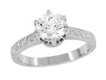 Art Deco Filigree Scrolls Tiara Crown 1.25 Carat Solitaire Diamond Engraved Engagement Ring in White Gold