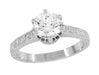 Art Deco Filigree Scrolls Tiara Crown 1.25 Carat Solitaire Diamond Engraved Engagement Ring in White Gold