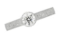 Art Deco Crown Filigree Scrolls Engraved 1/3 Carat Solitaire Diamond Engagement Ring in White Gold