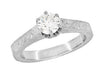 Art Deco Crown Filigree Scrolls Engraved 1/3 Carat Solitaire Diamond Engagement Ring in White Gold