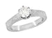 Art Deco Crown Filigree Scrolls Engraved 1/3 Carat Solitaire Diamond Engagement Ring in White Gold
