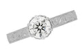 Filigree Scrolls Engraved 1/2 Carat Diamond Art Deco Crown Solitaire Engagement Ring in White Gold