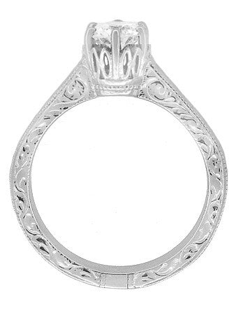 Filigree Scrolls Engraved 1/2 Carat Diamond Art Deco Crown Solitaire Engagement Ring in White Gold - alternate view