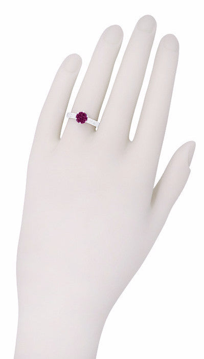 Art Deco Crown Filigree Scrolls 1.5 Carat Rhodolite Garnet Engagement Ring in 18 Karat White Gold - Item: R199WG - Image: 6