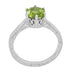 Art Deco Crown Filigree Scrolls Solitaire Peridot Engagement Ring in 18 Karat White Gold