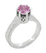 Art Deco Filigree Crown Solitaire 1 Carat Pink Sapphire Engraved Engagement Ring in 18 Karat White Gold