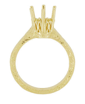Yellow Gold 1.25 - 1.50 Carat Crown Filigree Scrolls Art Deco Engagement Ring Setting - 14K or 18K - alternate view