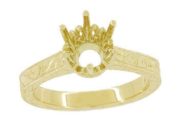 Yellow Gold Vintage Scrolls Art Deco Filigree 1.50 - 1.75 Carat Solitaire Crown Engagement Ring Mounting for a Round Stone - 18K or 14K - Item: R199Y150K14 - Image: 3