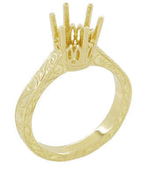 Yellow Gold Vintage Scrolls Art Deco Filigree 1.50 - 1.75 Carat Solitaire Crown Engagement Ring Mounting for a Round Stone - 18K or 14K