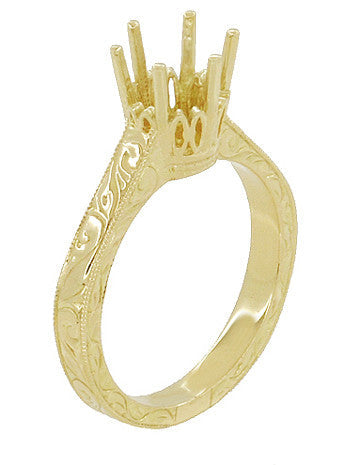 Yellow Gold Vintage Style Art Deco Filigree 1.75 - 2.25 Carat Crown Engagement Ring Setting for a Round Stone - Item: R199Y175K14 - Image: 4