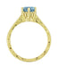 18 Karat Yellow Gold Art Deco Scrolls Filigree Crown 1 Carat Aquamarine Engraved Engagement Ring