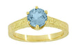 18 Karat Yellow Gold Art Deco Scrolls Filigree Crown 1 Carat Aquamarine Engraved Engagement Ring