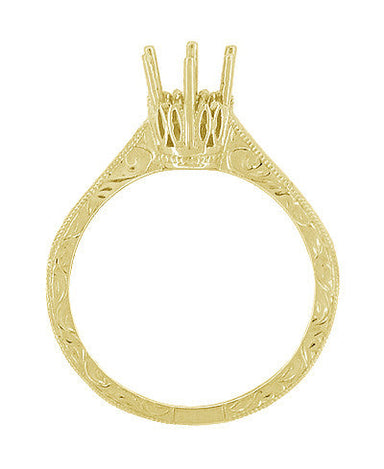 Filigree Scrolls Art Deco 1/4 Carat Crown Engagement Ring Setting in Yellow Gold - alternate view