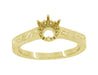 Art Deco Yellow Gold Vintage Carved Filigree Scrolls 1/2 Carat Crown Engagement Ring Setting
