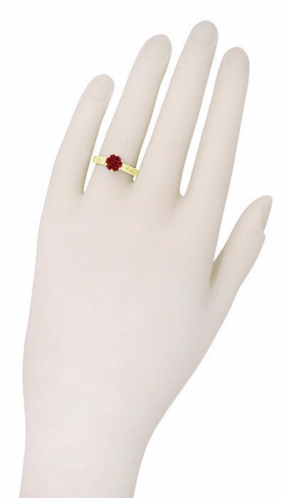 18 Karat Yellow Gold Art Deco Crown Filigree Scrolls 1.5 Carat Almandine Garnet Solitaire Engagement Ring - Item: R199YAG - Image: 6