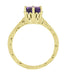 Art Deco Carved Scrolls Filigree Crown Solitaire Amethyst Engagement Ring in 18 Karat Yellow Gold