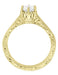 Art Deco Yellow Gold Filigree Scroll Engraved Crown 1/2 Carat Solitaire Diamond Engagement Ring