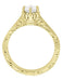 Art Deco Yellow Gold Filigree Scroll Engraved Crown 1/2 Carat Solitaire Diamond Engagement Ring