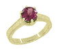 18 Karat Yellow Gold Art Deco Filigree Crown Solitaire 1.5 Carat Rhodolite Garnet Engagement Ring