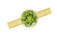 Art Deco Crown Filigree Scrolls 1.25 Carat Peridot Engagement Ring in 18 Karat Yellow Gold