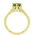 Art Deco Crown Filigree Scrolls 1.25 Carat Peridot Engagement Ring in 18 Karat Yellow Gold