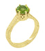 Art Deco Crown Filigree Scrolls 1.25 Carat Peridot Engagement Ring in 18 Karat Yellow Gold