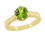 Art Deco Crown Filigree Scrolls 1.25 Carat Peridot Engagement Ring in 18 Karat Yellow Gold