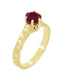 Art Deco Crown Filigree Scrolls Ruby Engagement Ring in 18 Karat Yellow Gold