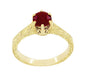 Art Deco Crown Filigree Scrolls Ruby Engagement Ring in 18 Karat Yellow Gold
