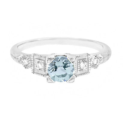 Art Deco 3/4 Carat Aquamarine and Diamond Vintage Style Engagement Ring in Platinum