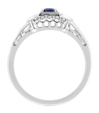 Platinum Petite Art Deco Blue Sapphire and Diamond Filigree Engagement Ring - Item: R228P - Image: 2
