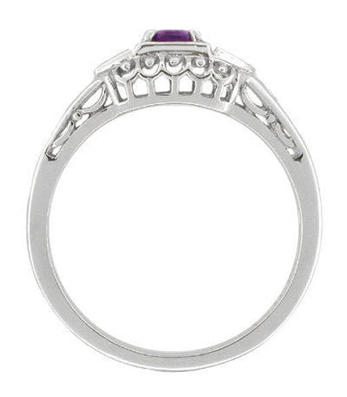 Art Deco Amethyst and Diamond Filigree Promise Ring in 14 Karat White Gold - alternate view