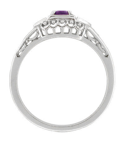 Art Deco Amethyst and Diamond Filigree Promise Ring in 14 Karat White Gold - Item: R228WAM - Image: 2