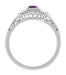 Art Deco Amethyst and Diamond Filigree Promise Ring in 14 Karat White Gold