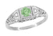 Art Deco Mint Green Tourmaline and Diamond Filigree Vintage Style Engagement Ring in 14 Karat White Gold