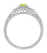 1920's Art Deco Peridot and Diamond Filigree Ring in 14 Karat White Gold