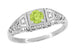 1920's Art Deco Peridot and Diamond Filigree Ring in 14 Karat White Gold