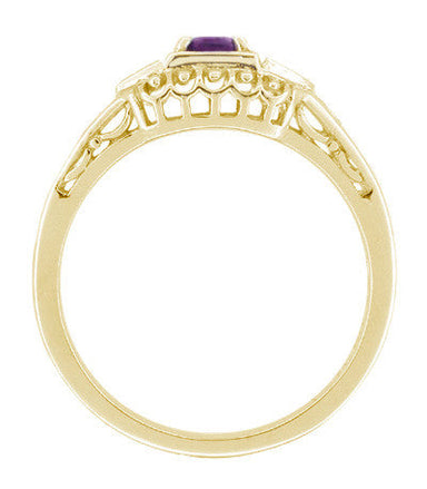 Art Deco Amethyst and Diamond Filigree Promise Ring in 14K Yellow Gold - alternate view