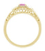 14 Karat Yellow Gold Art Deco Low Dome Filigree Pink Sapphire and Diamond Engagement Ring