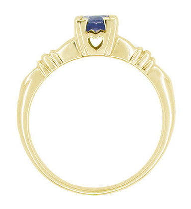 Art Deco Hearts and Clovers Blue Sapphire Engagement Ring in 14 Karat Yellow Gold - alternate view