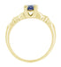 Art Deco Hearts and Clovers Blue Sapphire Engagement Ring in 14 Karat Yellow Gold