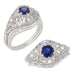 Edwardian Sapphire and Diamonds Scroll Dome Filigree Engagement Ring in Platinum