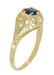 Edwardian Yellow Gold Blue Sapphire and Diamonds Scroll Dome Filigree Engagement Ring