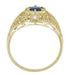 Edwardian Yellow Gold Blue Sapphire and Diamonds Scroll Dome Filigree Engagement Ring