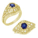 Edwardian Yellow Gold Blue Sapphire and Diamonds Scroll Dome Filigree Engagement Ring