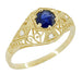 Edwardian Yellow Gold Blue Sapphire and Diamonds Scroll Dome Filigree Engagement Ring