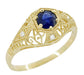 Edwardian Yellow Gold Blue Sapphire and Diamonds Scroll Dome Filigree Engagement Ring