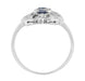 Art Deco Filigree Three Stone Blue Sapphires Panel Ring in 14 Karat White Gold